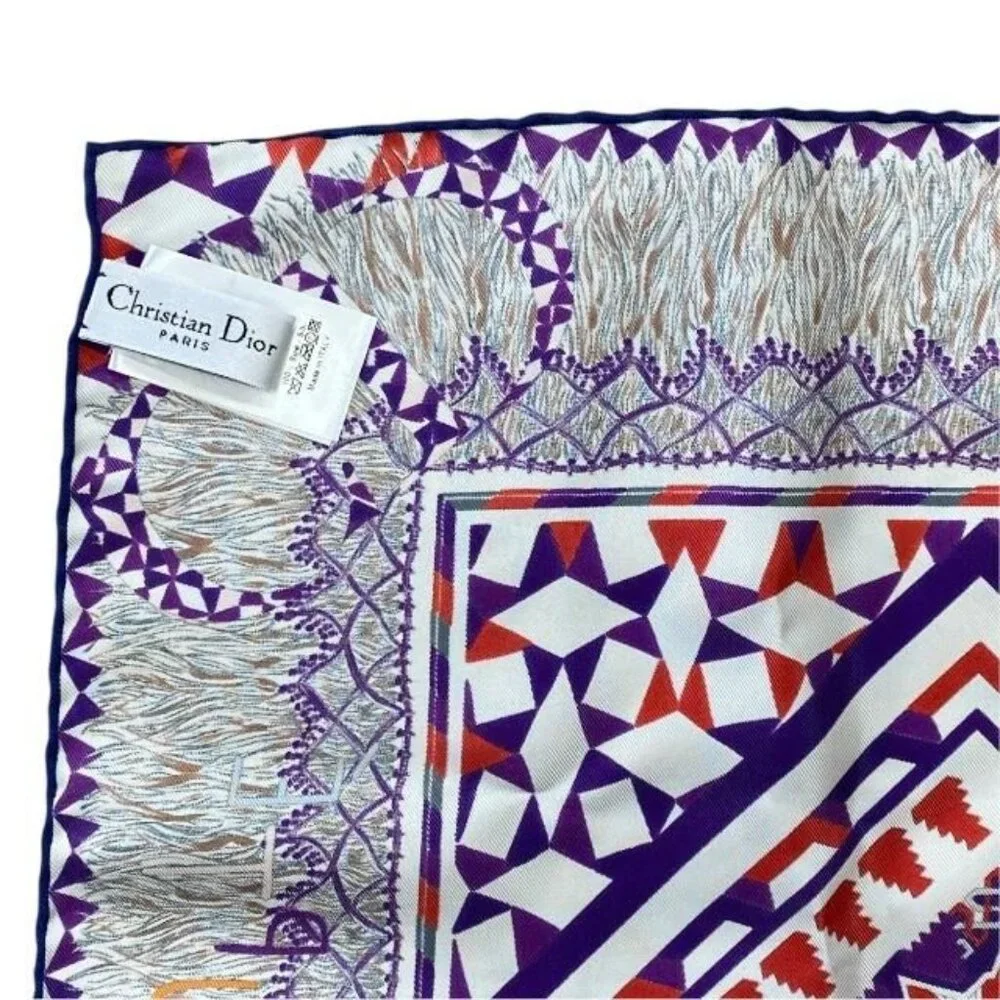Christian Dior Stole Shawl Scarf Accessories Small Silk Pattern Purple Multicolo